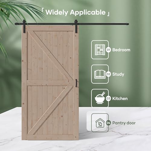 FREDBECK 48in x 80in Sliding Wood Barn Door with 8FT Hardware Kit V8036