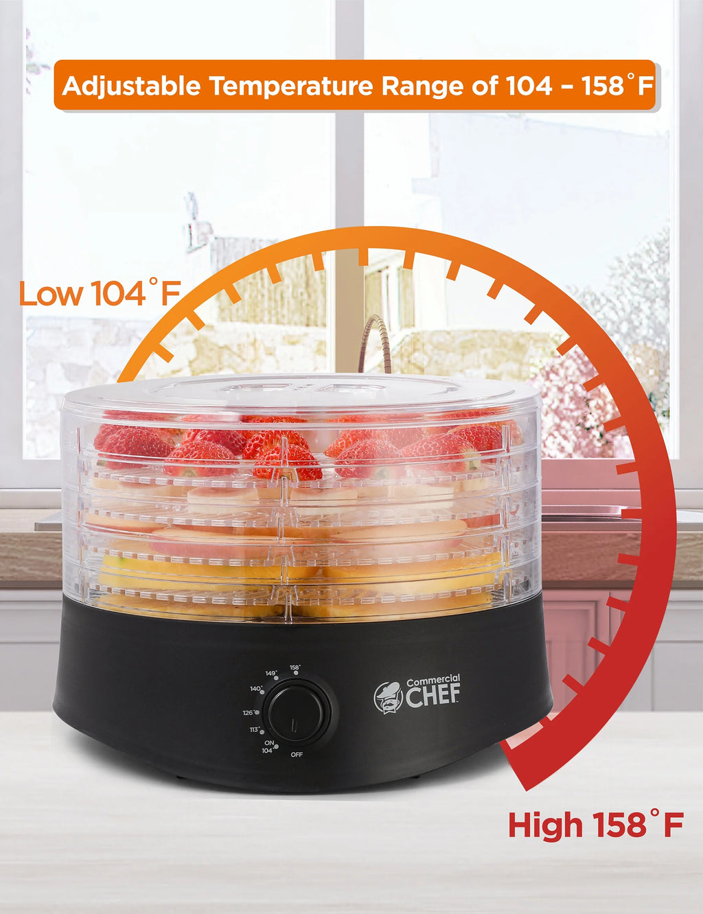 Commercial Chef Food Dehydrator with 5 Drying Racks, Black A534