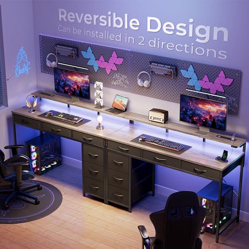 Huuger Gaming Desk with 6 Drawers, LED Lights, 47 Inch, Black N423283