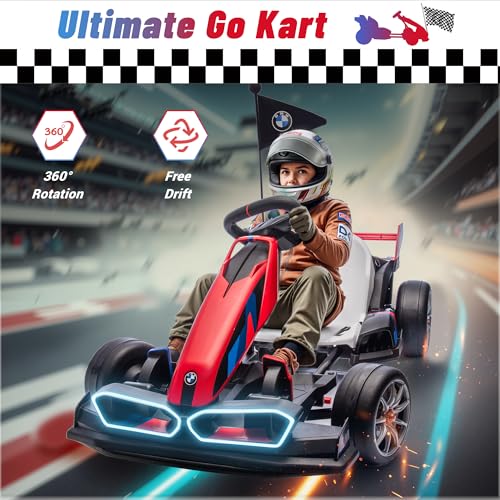 BMW Licensed 24V Electric Drift Go Kart for Kids Ages 6-12, White S1857