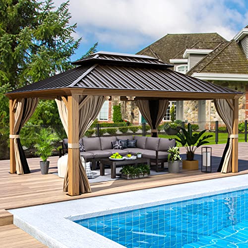 EROMMY 14'x20' Hardtop Gazebo Double Roof Galvanized Steel Outdoor Pavilion G3084