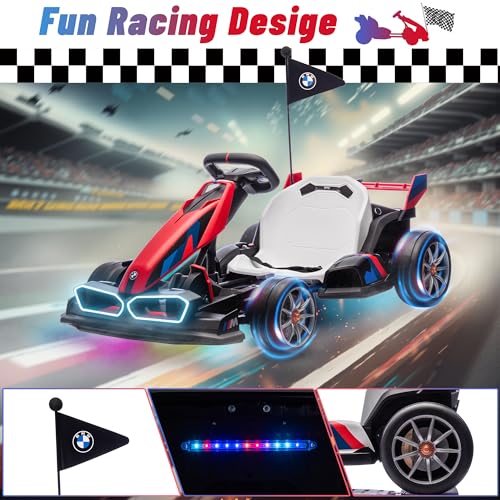 BMW Licensed 24V Electric Drift Go Kart for Kids Ages 6-12, White S1857