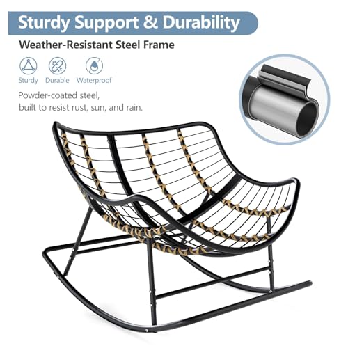 SWITTE Papasan Rocking Chair Outdoor Indoor, Oversized Wicker with Cushion, Gray H68308