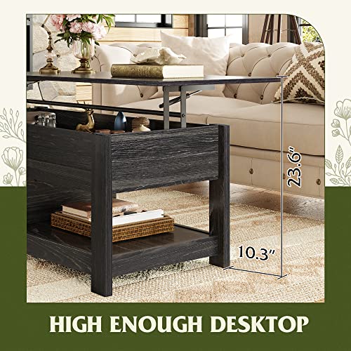 WLIVE Lift Top Coffee Table with Storage Shelf, Rustic Brown Z11463