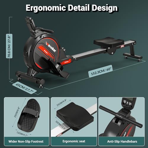 Wenoker Magnetic Rowing Machine for Home, 350 LB Capacity, Quiet with LCD Monitor S651444