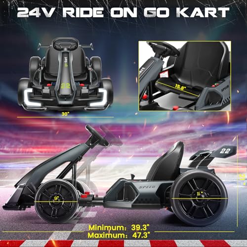 Hikole Electric Drift Kart for Kids, 24V, 3 Speed, Red O7440