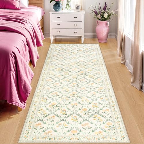 8x10 Floral Washable Area Rug for Living Room, Vintage Soft Non-Slip Carpet Z978379