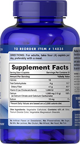 Puritan's Pride Absorbable Calcium 1500 mg with Vitamin D3, 120 Coated Caplets C6084