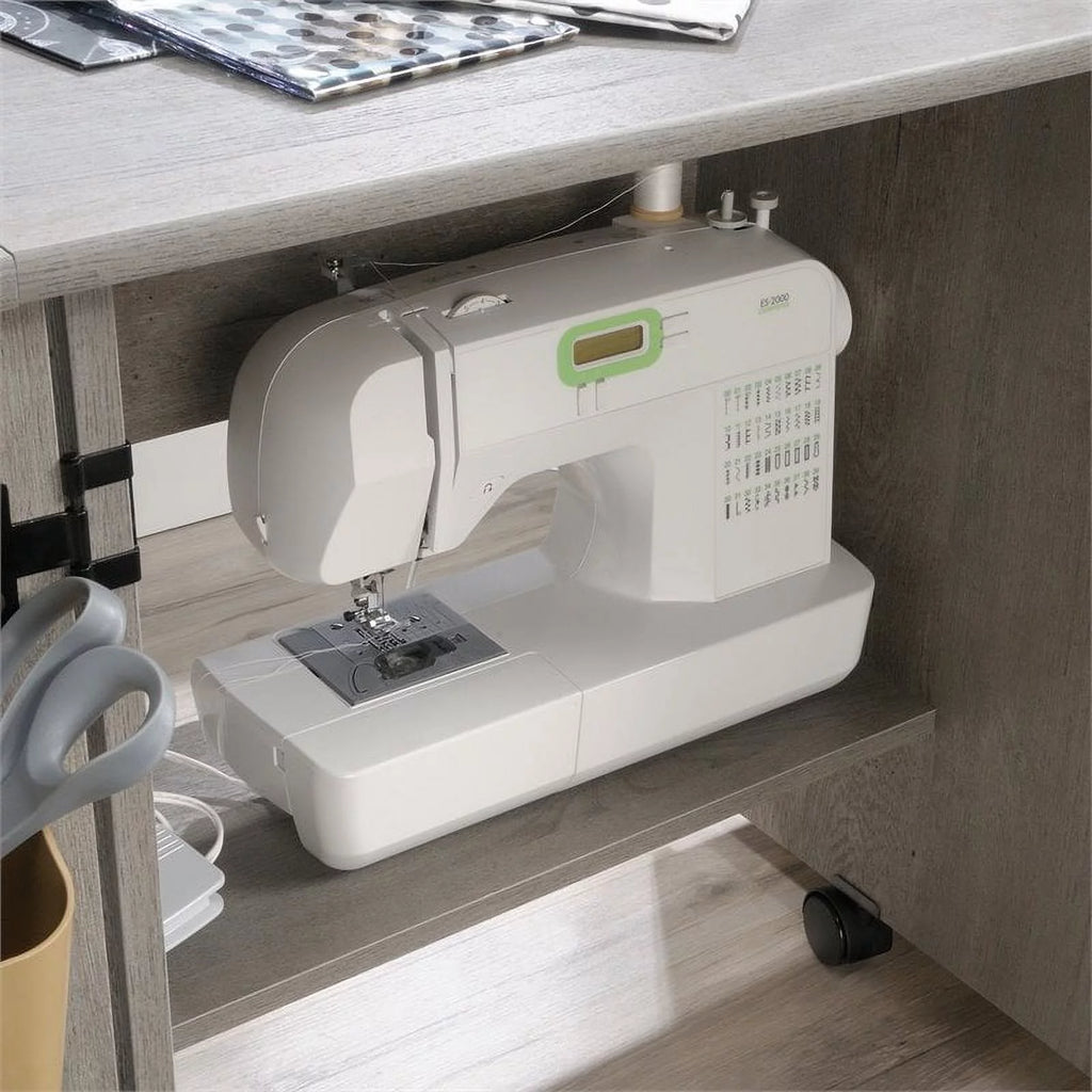 Pemberly Row Contemporary Engineered Wood Sewing Craft Table Oak A45888