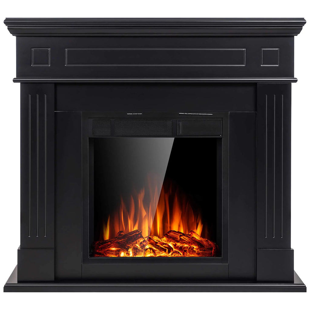 KISSAIR Electric Fireplace Mantel Package Wooden Surround Firebox TV Stand Free Standing Electric Fireplace Heater with Logs, Adjustable Led Flame, Remote Control, 750W-1500W (Black)