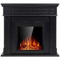 KISSAIR Electric Fireplace Mantel Package Wooden Surround Firebox TV Stand Free Standing Electric Fireplace Heater with Logs, Adjustable Led Flame, Remote Control, 750W-1500W (Black)