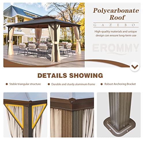 EROMMY 10' x 12' Hardtop Gazebo with Aluminum Frame and Double Roof Q573