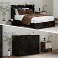 Solid Wood Murphy Bed Cabinet Full with USB Charging Ports and Storage Drawer, Ebony D190415