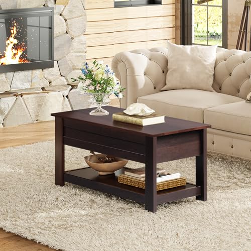 WLIVE Lift Top Coffee Table with Storage Shelf, Rustic Brown Z11463