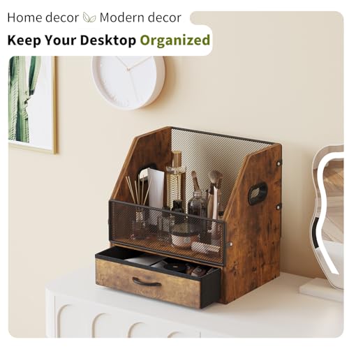 Vinyl Record Storage with Drawer, Metal & Wooden LP Crate, Holds 60 Records (Antique) R566