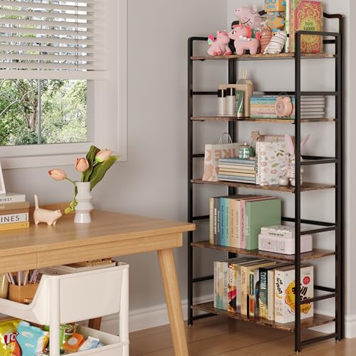 JSB Folding Bookshelf 5 Tier Vintage Wood Bookcase for Living Room Bedroom Office S131658