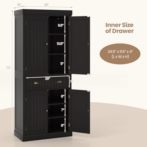 Tangkula 72" Tall Kitchen Pantry Cabinet with 2 Cabinets and Drawer X61390
