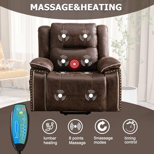 Phoenix Home Dual Motor Power Lift Chair with Massage and Heat, Brown I97460