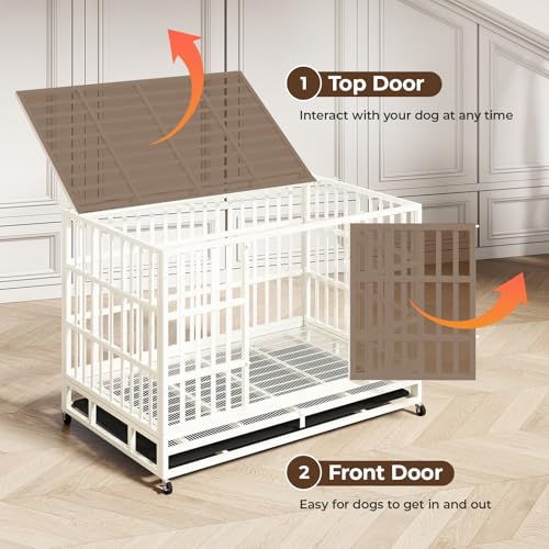 48 Inch Heavy Duty Dog Crate with Wheels and Double Door A25580