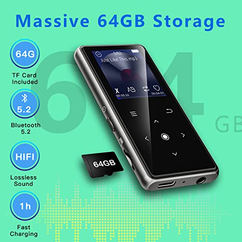 AiMoonsa 64GB Bluetooth MP3 Player with Speaker, FM Radio & Voice Recorder P7346