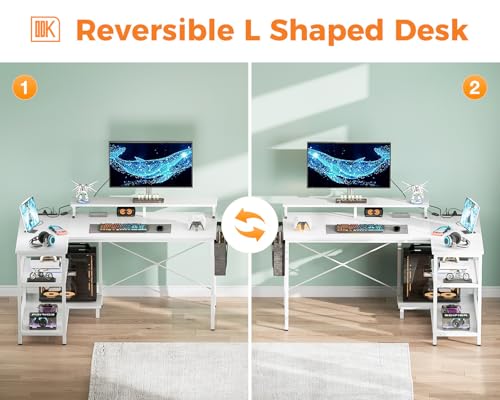 ODK 48 Inch L Shaped Gaming Desk with USB Charging Ports and LED Lights S136