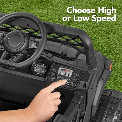 Kids 12V Electric Ride On UTV Car with Trailer, Parent Control, LED Lights, Bluetooth - Black C2735