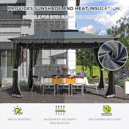 10x12 Gazebo with Mosquito Netting, Sturdy Metal Frame, Waterproof for Patio E825