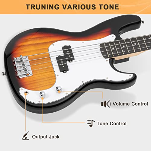 GLARRY Full Size Electric Bass Guitar Beginner Kit 4 String with Amp and Accessories S4156