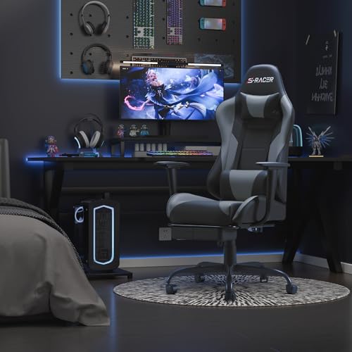 Homall Gaming Chair with Footrest and Massage Lumbar Support, Black T748