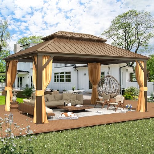 EROMMY 14'x20' Hardtop Gazebo Double Roof Galvanized Steel Outdoor Pavilion G3084