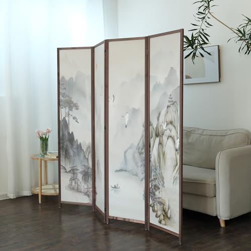 6 Panel Room Divider Screen, Double Faced, Mountain Landscape, 67" H x 94.5" W B114