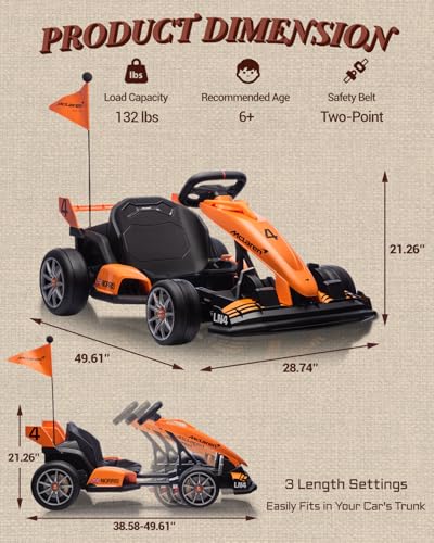 Licensed McLaren Electric Drift Kart for Kids, 24V 200W, Adjustable Seat J547