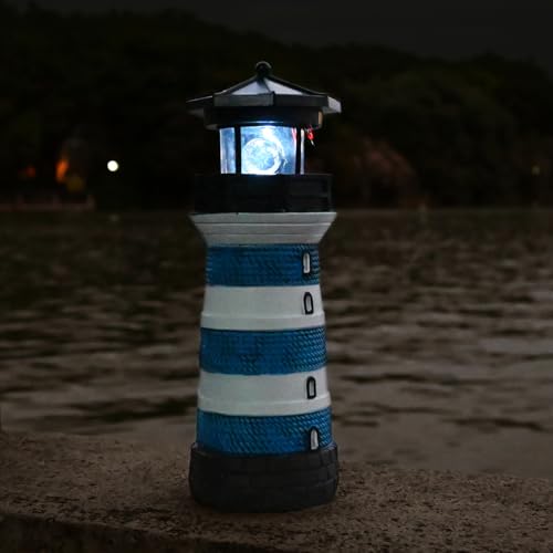 Solar Lighthouse Rotating Beacon LED Light for Yard Garden Nautical Decor K763308
