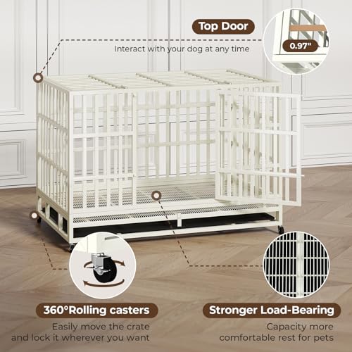 48 Inch Heavy Duty Dog Crate with Wheels and Double Door A25580