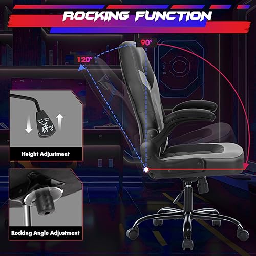 Sweetcrispy Ergonomic Gaming Desk Chair with Flip-up Armrest, Black Blue C253