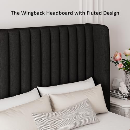 Full Size Lift Up Storage Bed with Wingback Headboard, White Y8002