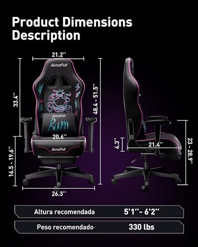 AutoFull C3 Gaming Chair, Ergonomic Racing Style with Lumbar Support, Black R670