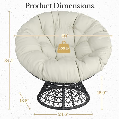 Yaheetech Indoor Papasan Chair with Tufted Cushion and Frame, Swivel Wicker, Black A8314