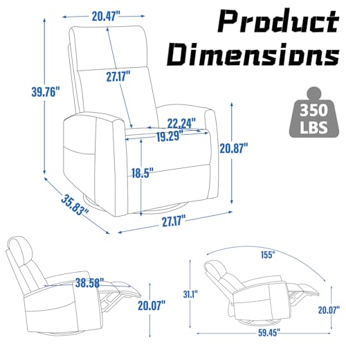 Massage Chair Recliner with Heat, Swivel Rocking, High Back Fabric Black V2333