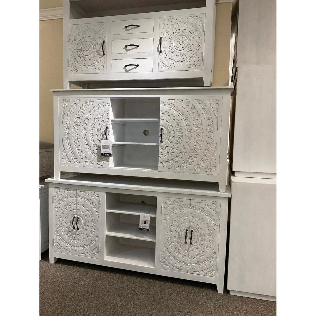 Carved Whitewash Farmhouse Cabinet V5113