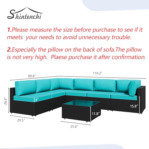 Shintenchi 5-Piece Outdoor Patio Sectional Sofa with Cushions and Glass Coffee Table, Aegean Blue U127322