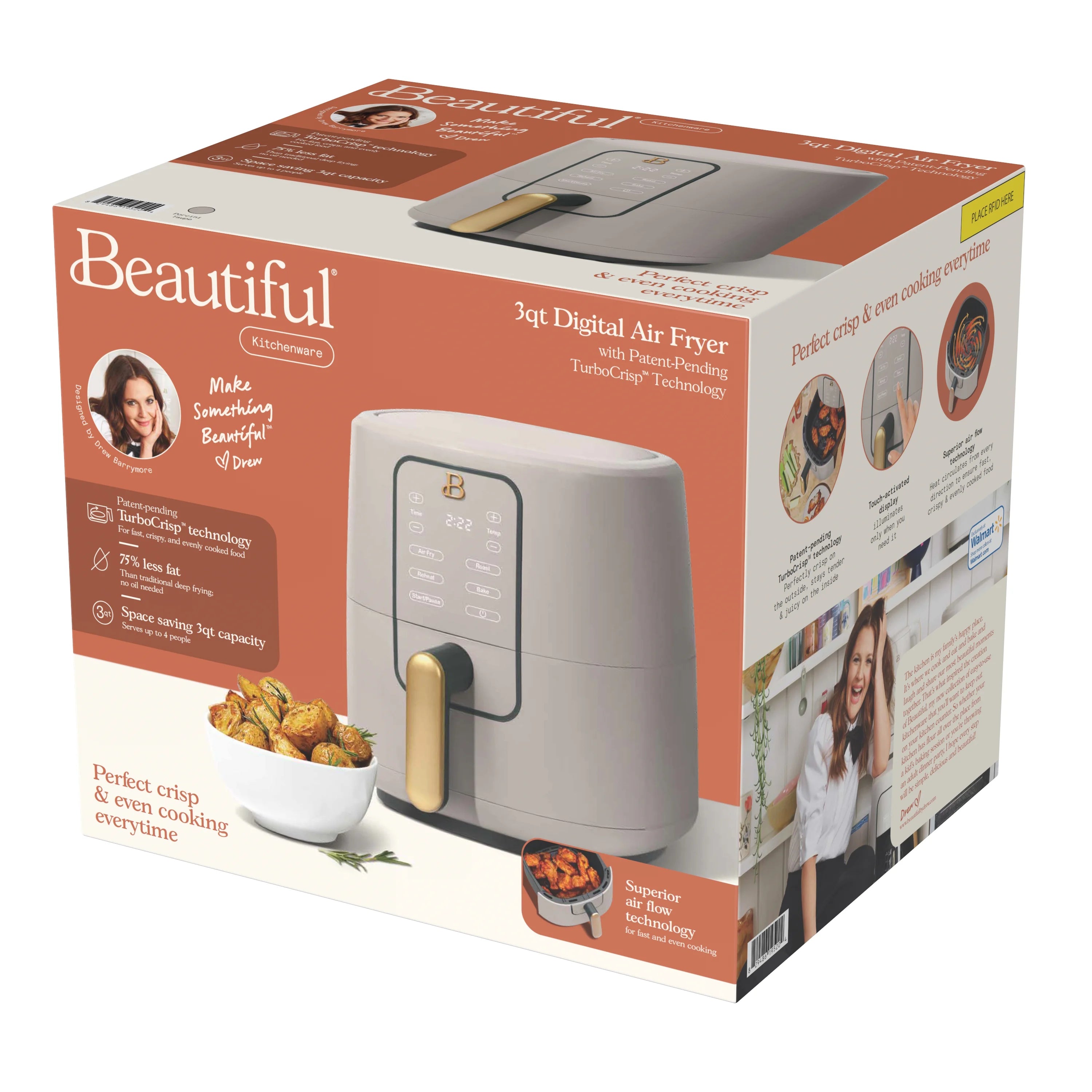 Beautiful 3 Qt Air Fryer with TurboCrisp Technology, Porcini Taupe by Drew Barrymore C9150