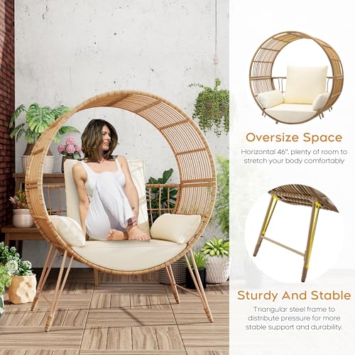 Brafab Outdoor Egg Chair, Oversized Wicker Patio Chair with Cushions D7364