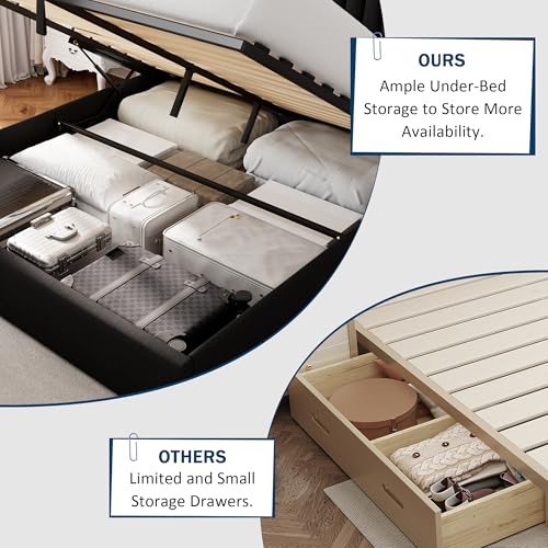 Full Size Lift Up Storage Bed with Wingback Headboard, White Y8002
