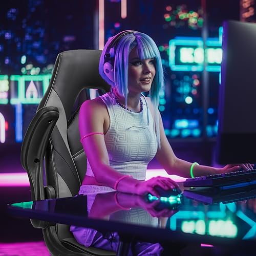 Sweetcrispy Ergonomic Gaming Desk Chair with Flip-up Armrest, Black Blue C253