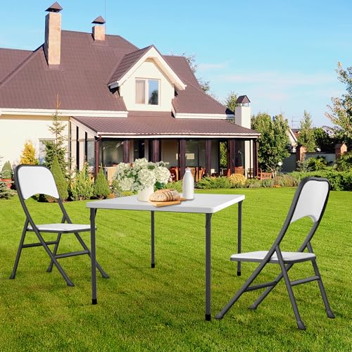 34" Folding Card Table with Carrying Handle for Camping, Picnic, Office, Party, White M761544
