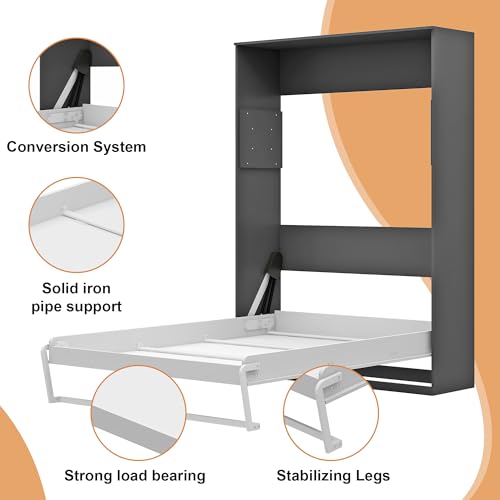 Murphy Bed Full - Space Saving, Convertible Hidden Bed, Brown C7991