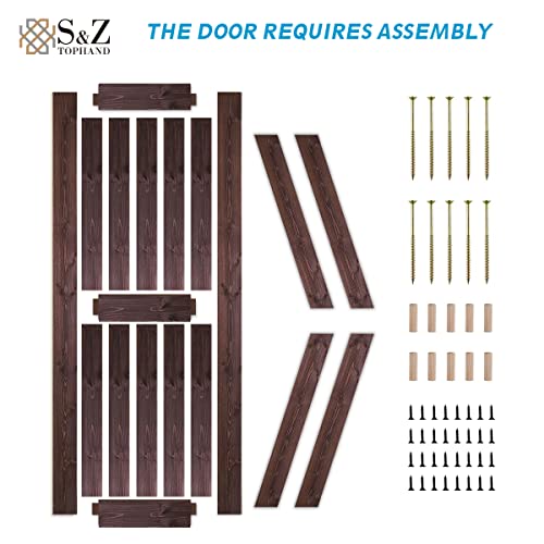 S&Z TOPHAND® 20 in x 84 in Elephant Gray British Brace Knotty Barn Door with 4FT Sliding Hardware Kit G149446