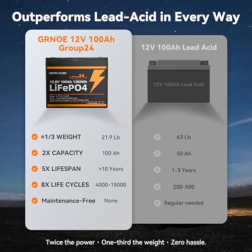 2-Pack 12V 100Ah LiFePO4 Automotive Batteries with 100A BMS, Group 24 S3875
