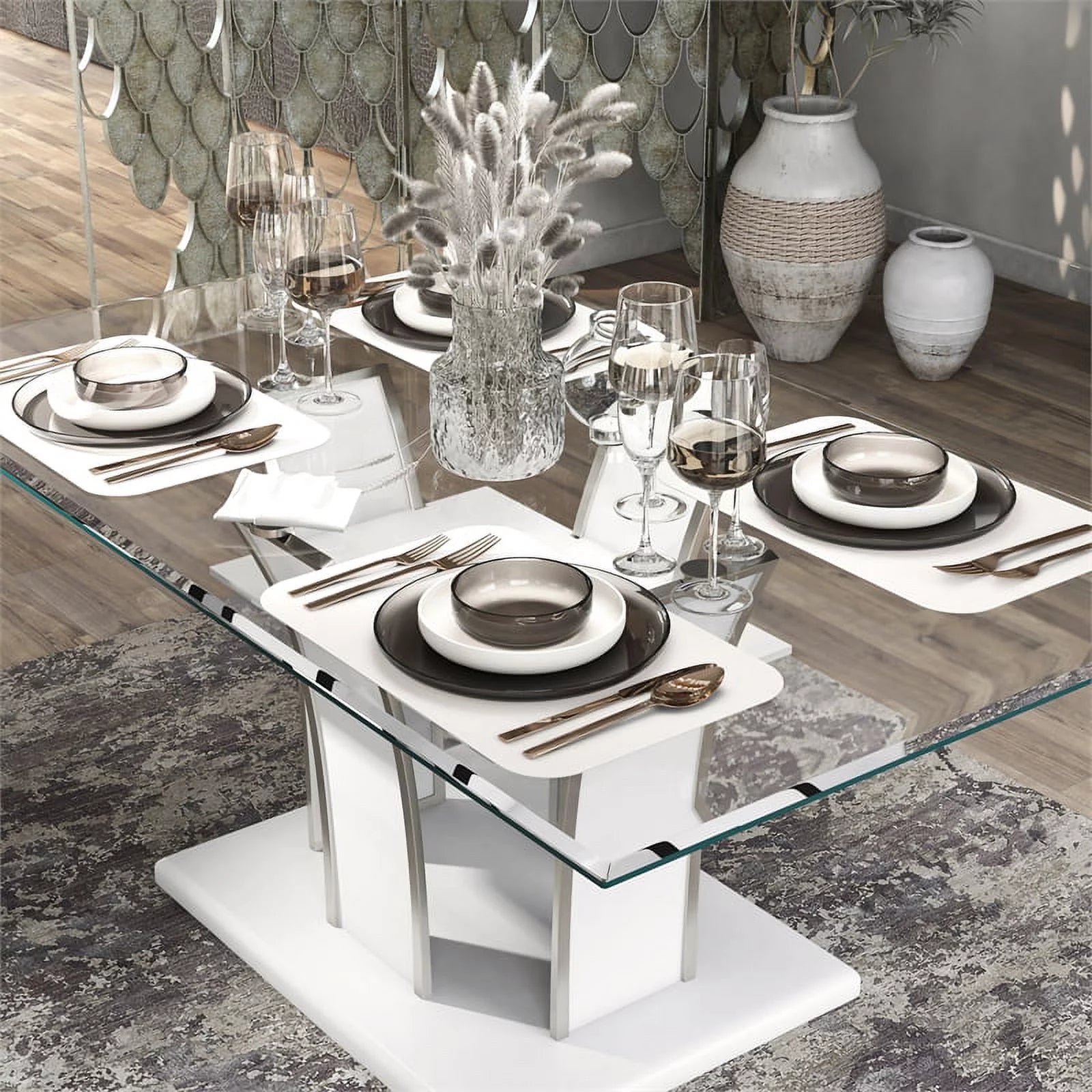 Furniture of America Valery Glass Top Dining Table White Y3586